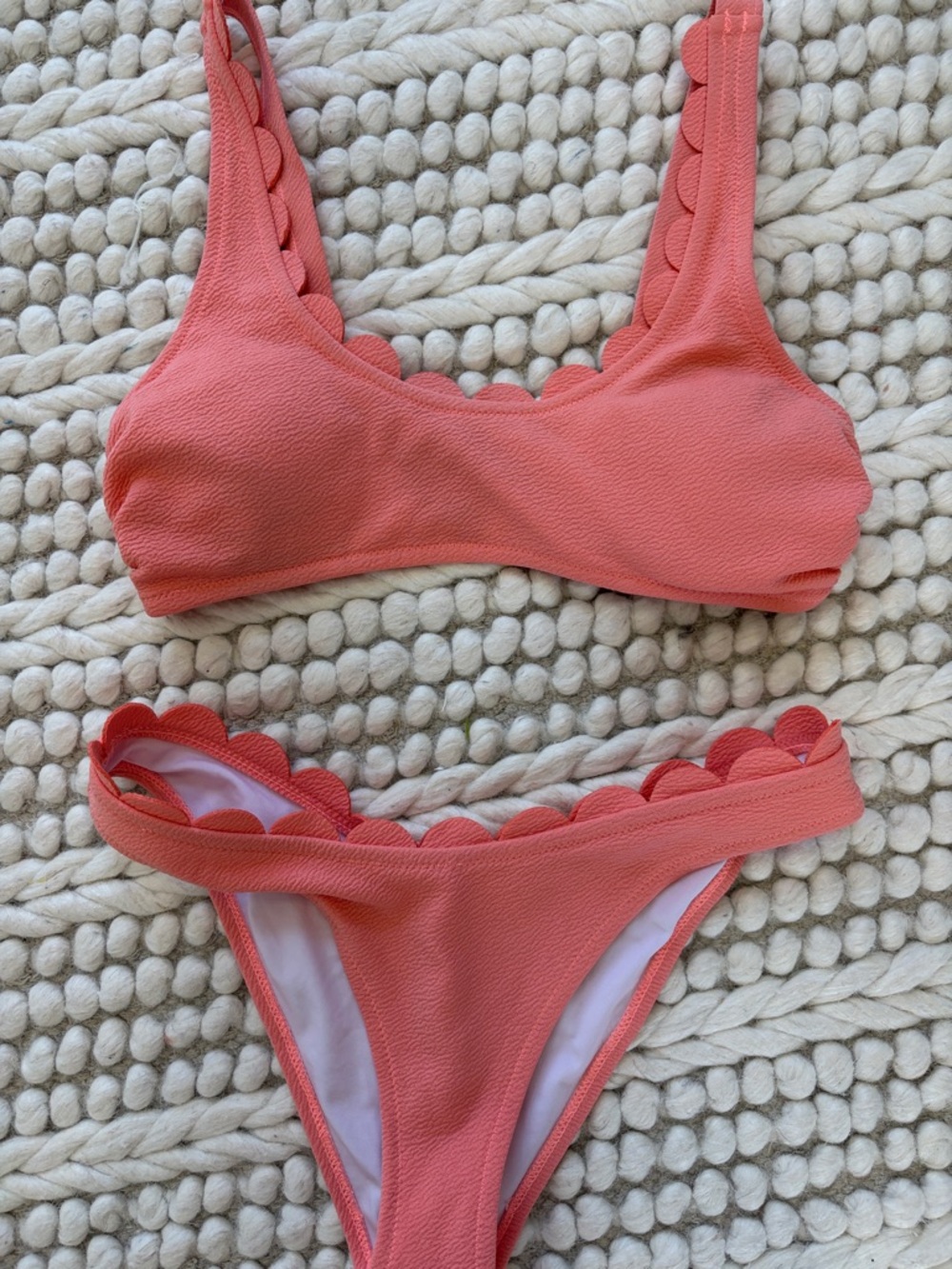 Scallop Edge Bikini Set in Coral
